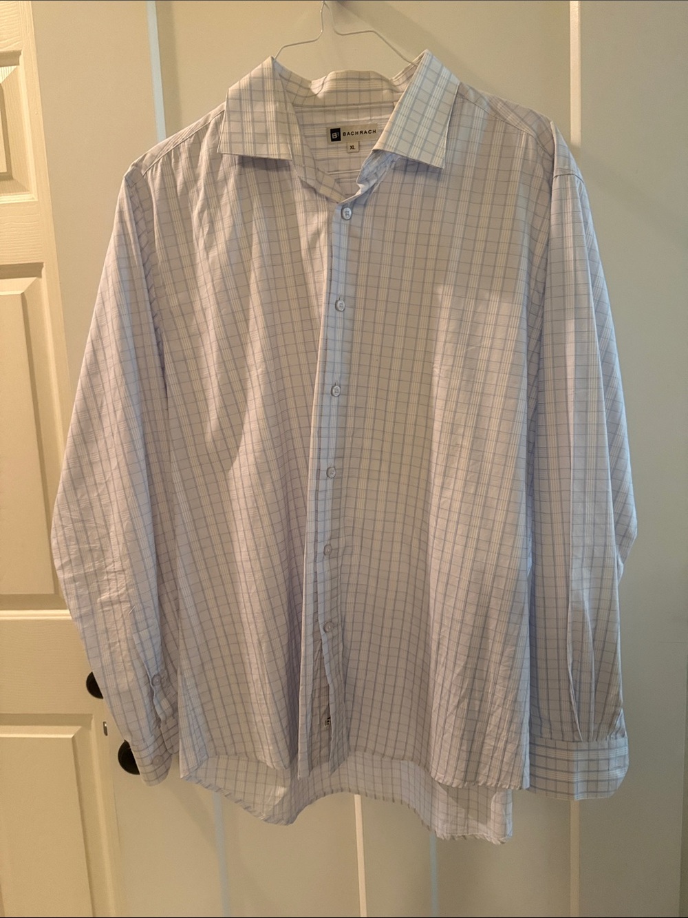 Bachrach Beige and Light Blue Plaid Dress Shirt